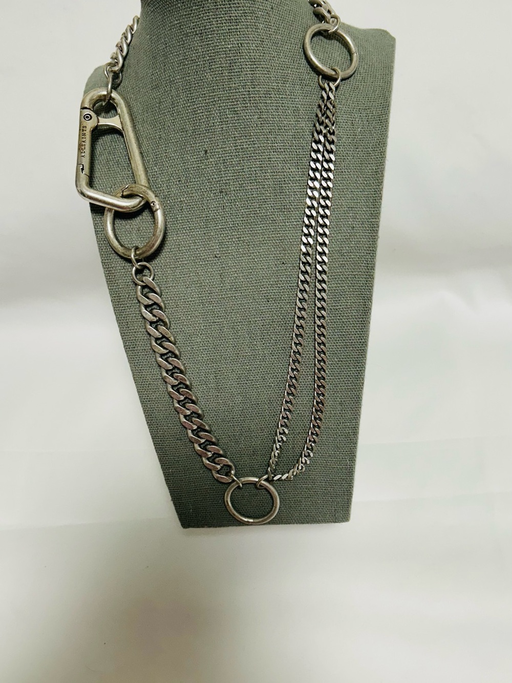 AllSaints Silver Multi-Chain Carabiner Necklace
